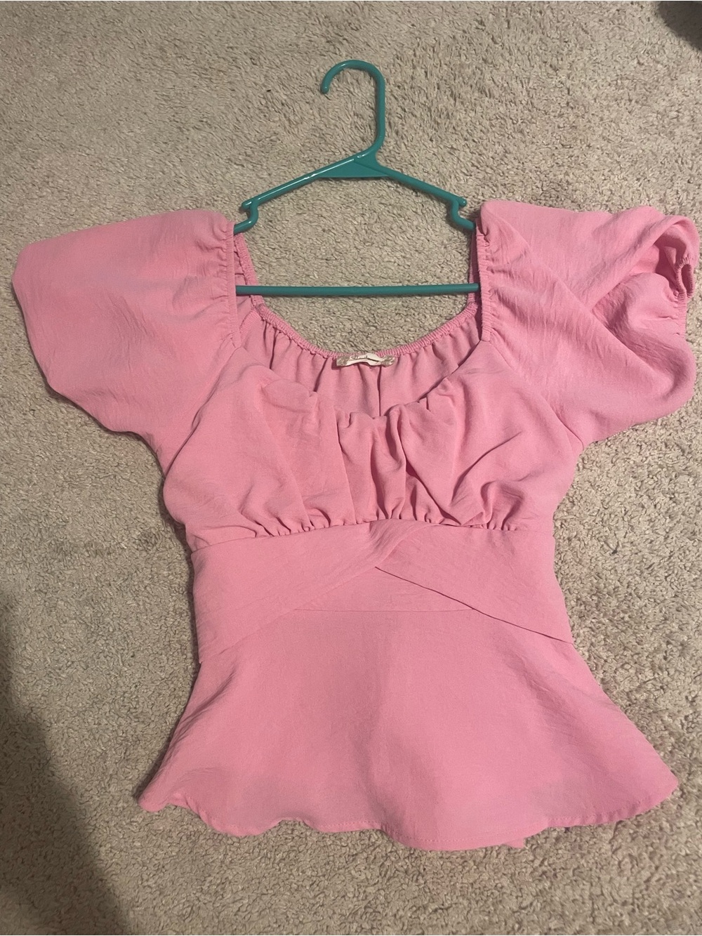 Altar'd State Pink Puff-Sleeve Peplum Top